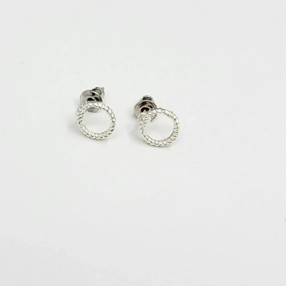 3/$15 Mini Silver Round Rope Stud Earrings Minimalist Womens Girls Jewelry